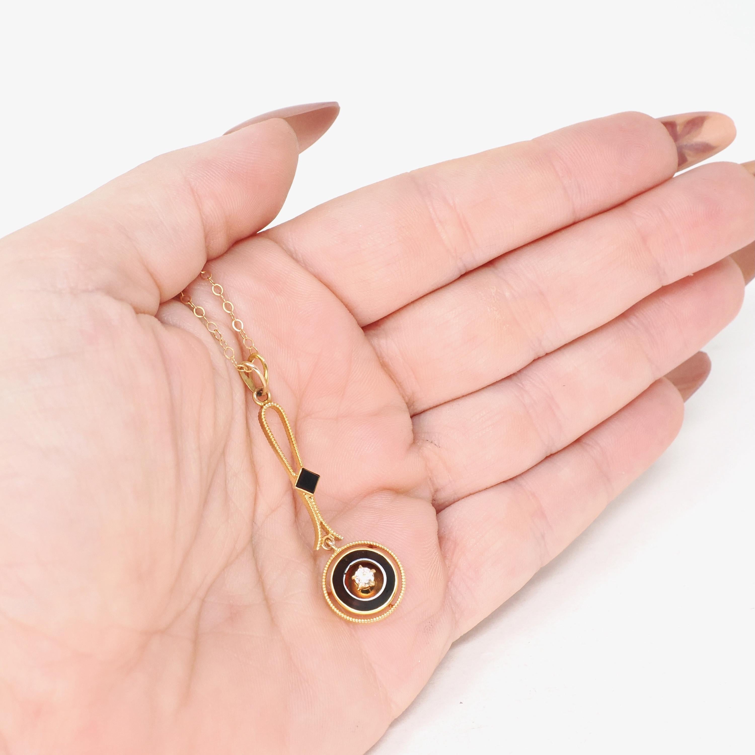 Antique Lavalier Necklace - Edwardian 10k Yellow Gold Created White Sapphire & Dark Sard Pendant - Circa 1910s Era Fine Statement Jewelry