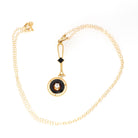 Antique Lavalier Necklace - Edwardian 10k Yellow Gold Created White Sapphire & Dark Sard Pendant - Circa 1910s Era Fine Statement Jewelry