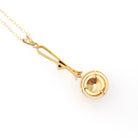 Antique Lavalier Necklace - Edwardian 10k Yellow Gold Created White Sapphire & Dark Sard Pendant - Circa 1910s Era Fine Statement Jewelry