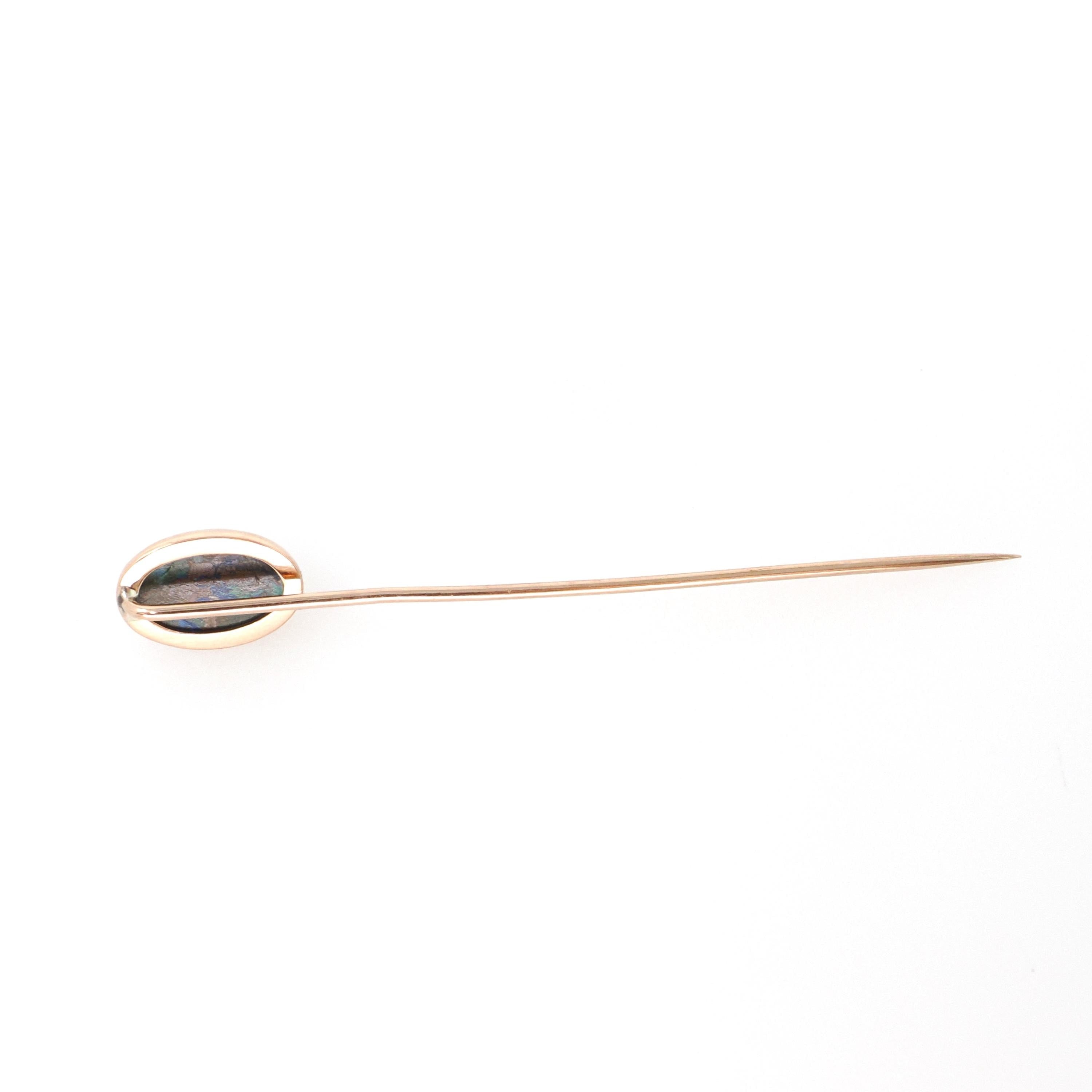 Antique Stick Pin - Victorian 14k Rosy Yellow Gold Natural Azurmalachite Gemstone Lapel Cravat Brooch - Circa 1890s Fine Statement Jewelry