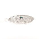 Art Deco Pendant Necklace - Antique 10k White Gold Simulated Emerald Green Glass Conversion - Circa 1920s Statement Filigree Fine Jewelry