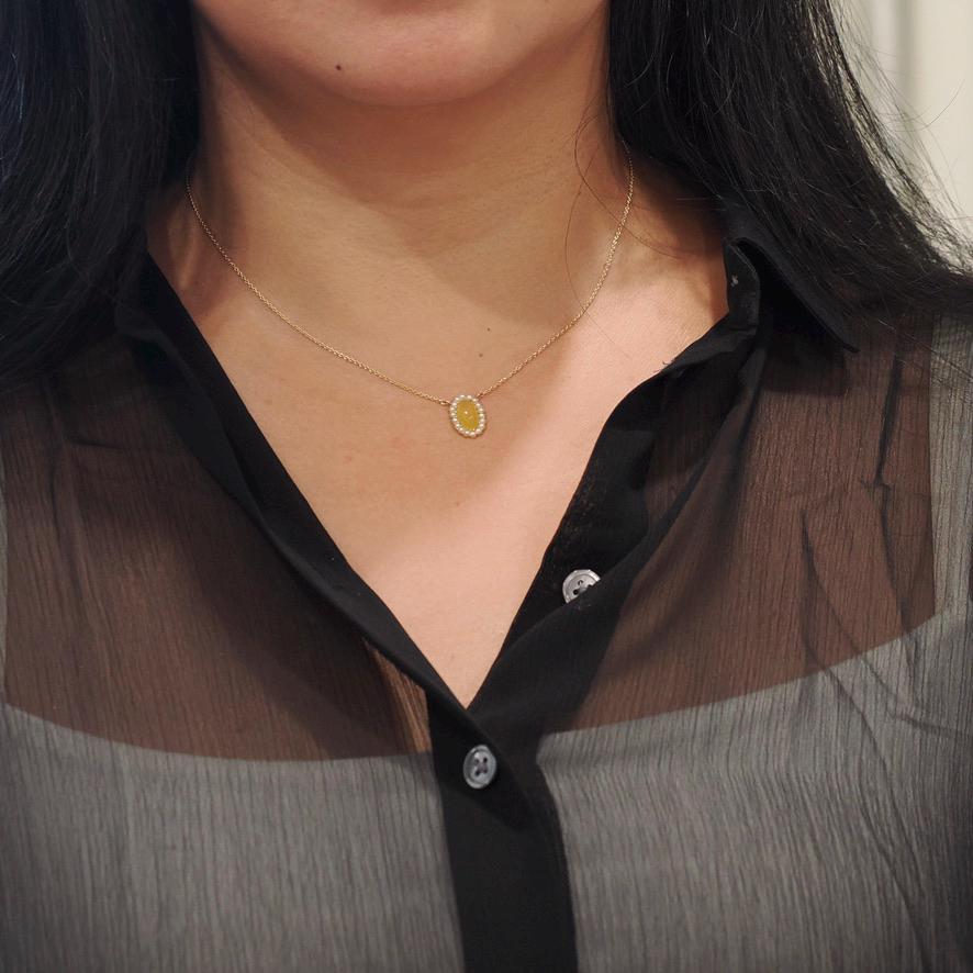 Edwardian Era Necklace - Antique 9k & 18k Yellow Gold Yellow Glass Cabochon Seed Pearl Halo - Circa 1910s Dainty Fine Conversion Jewelry