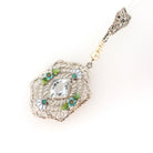 Art Deco Aquamarine Lavalier - Vintage 14k White Gold Filigree Natural Blue Gemstone Flower Enamel Simulated Pearls - Circa 1920s Jewelry