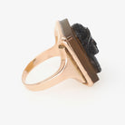 Victorian Cameo Ring - Antique 14k Rose Gold Egyptian Figure Carved Brown Black Agate - Circa 1890s Era Size 11 Fine Unisex Revival Jewelry