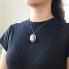 Green Agate Cameo Necklace - Vintage 14k Yellow Gold Chalcedony Gemstone Brooch Pendant - Circa 1960s Renaissance Revival Statement Jewelry