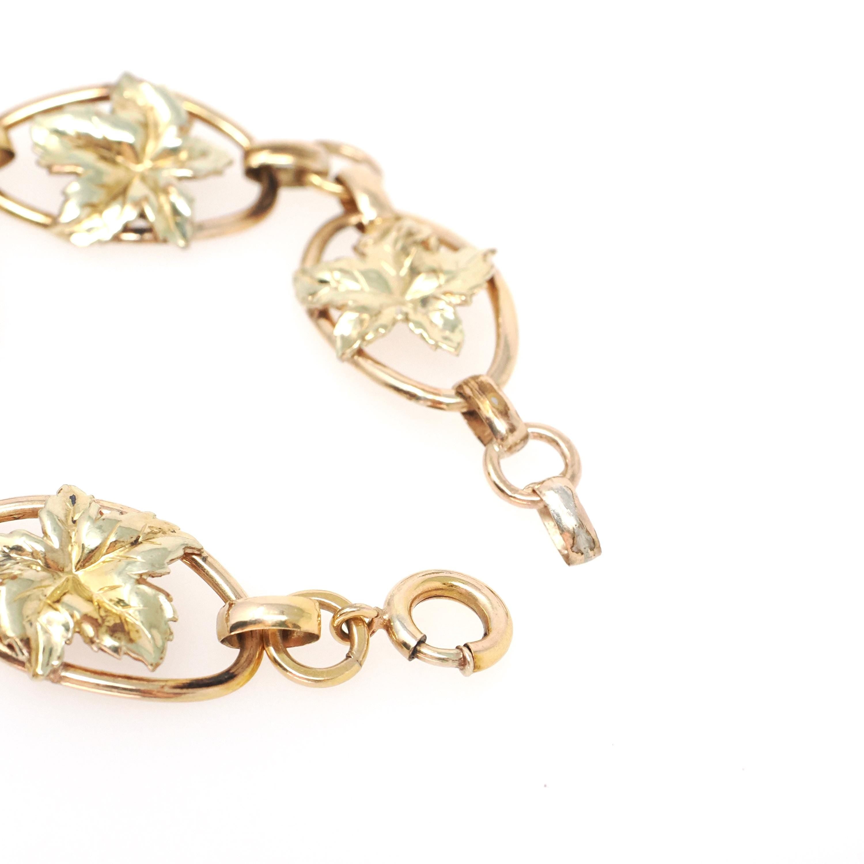 Maple Leaf Bracelet - Retro 12k Gold Filled Yellow & Rose Gold Oval Statement Panels - Circa 1940s Era Fashion Accessory Binder Bros Jewelry