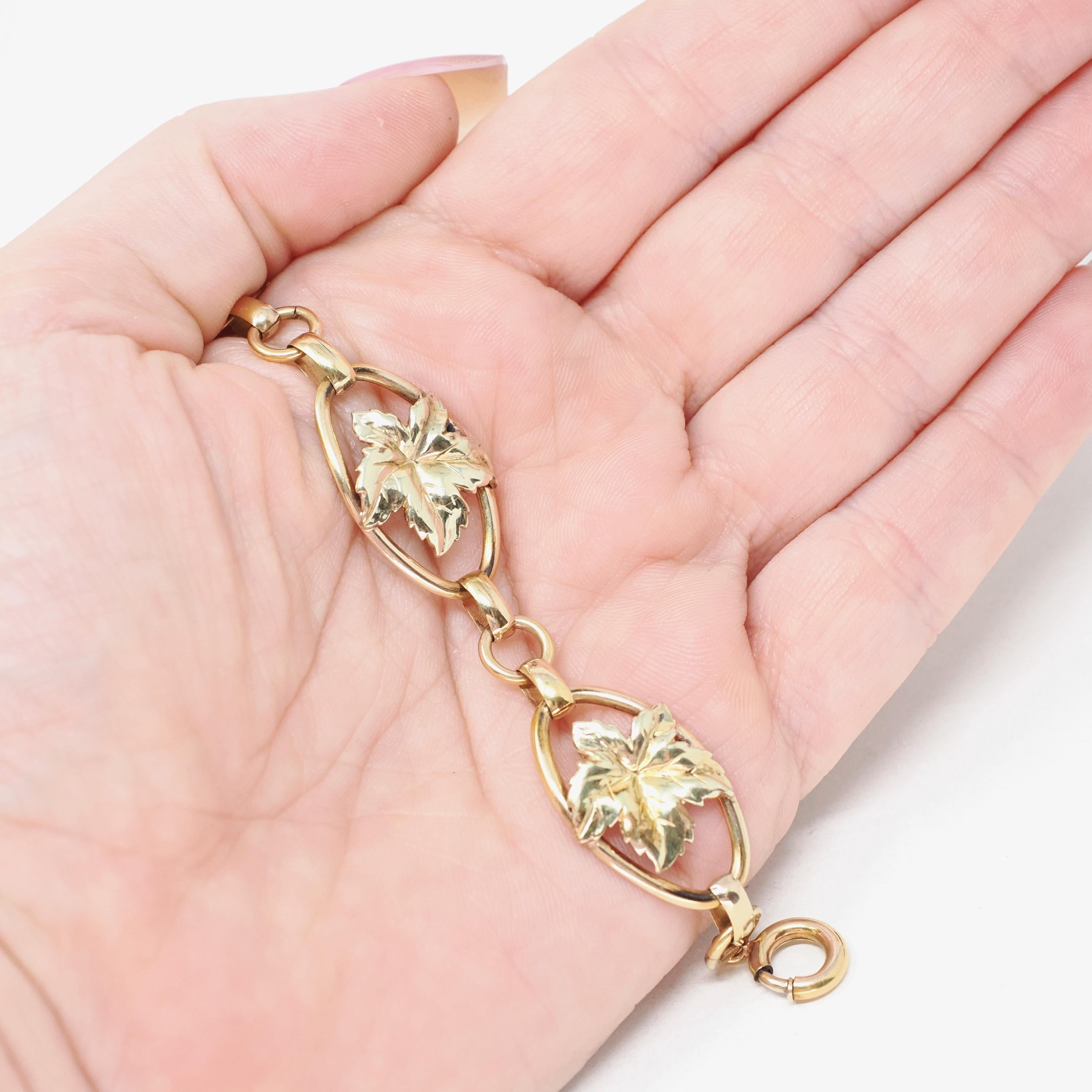 Maple Leaf Bracelet - Retro 12k Gold Filled Yellow & Rose Gold Oval Statement Panels - Circa 1940s Era Fashion Accessory Binder Bros Jewelry