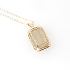 Modern Citrine Pendant - Estate 14k Yellow Gold Emerald Cut 9.05 CT Natural Gemstone Necklace - Circa 2000s Fine November Birthstone Jewelry