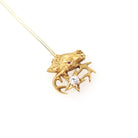 Antique Elk Stick Pin - Edwardian 14k Yellow Gold .15 CT Old European Cut Diamond Star - Circa 1900s Ruby Eye Jolly Cork Deer Animal Jewelry