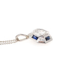 Art Deco Diamond Necklace - Vintage 14k White Gold .34 CT Old Euro & Created Blue Sapphire Pendant - Circa 1930s Era Conversion Fine Jewelry