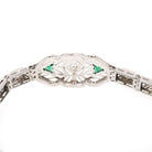 Art Deco Bracelet - Vintage 14k White Gold Natural Diamond Green Glass Simulated Emerald - Circa 1930s May Birthstone Filigree Fine Jewelry
