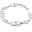 Rock Crystal Quartz Bracelet - Art Deco 14k White Gold Natural Diamond & Created Sapphire Accents - Circa 1930s Era Filigree Fine Jewelry