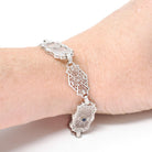 Rock Crystal Quartz Bracelet - Art Deco 14k White Gold Natural Diamond & Created Sapphire Accents - Circa 1930s Era Filigree Fine Jewelry
