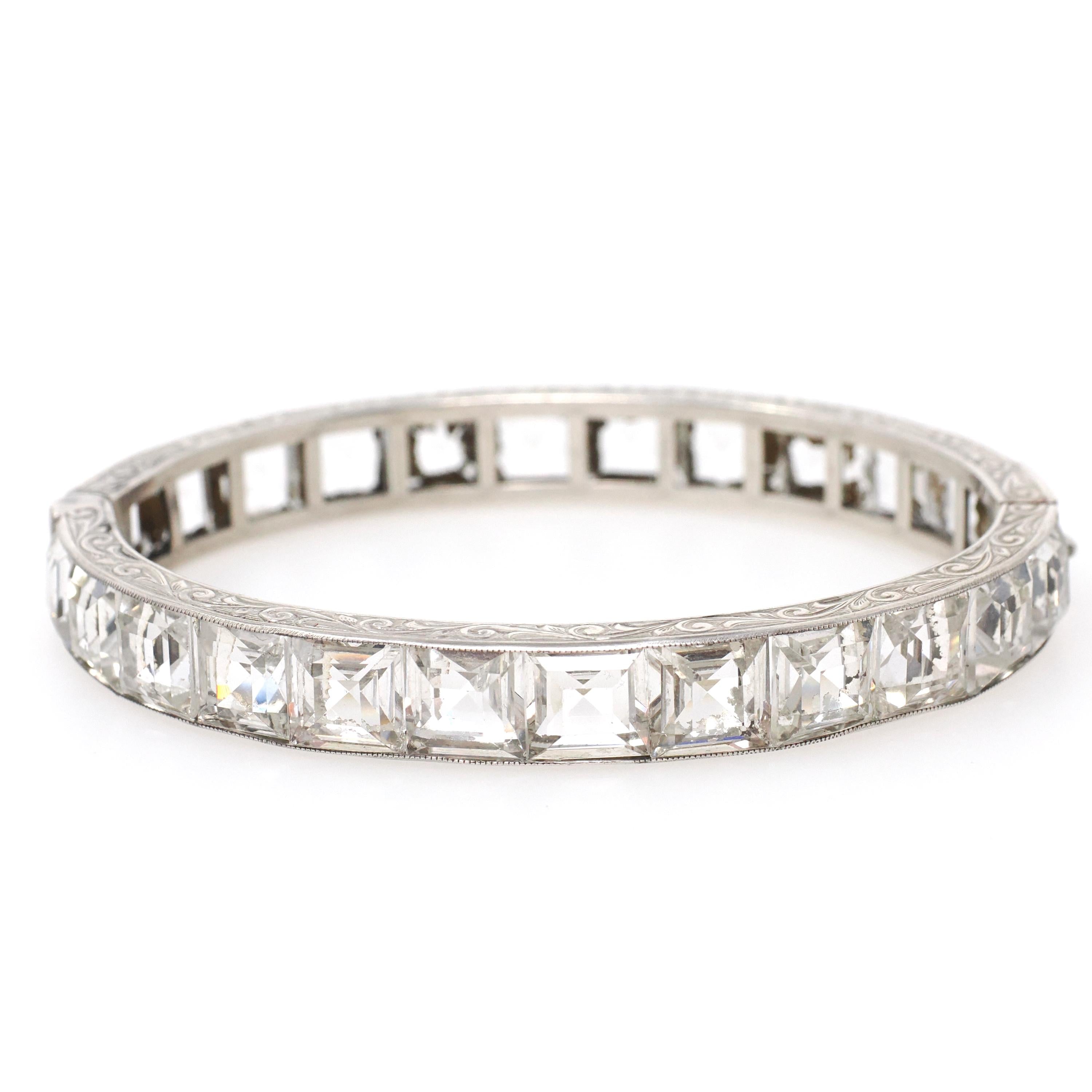 Art Deco Bracelet - Vintage Sterling Silver Simulated Diamonds Clear Faceted Glass - Circa 1930s Era Statement Fashion Accessory Jewelry