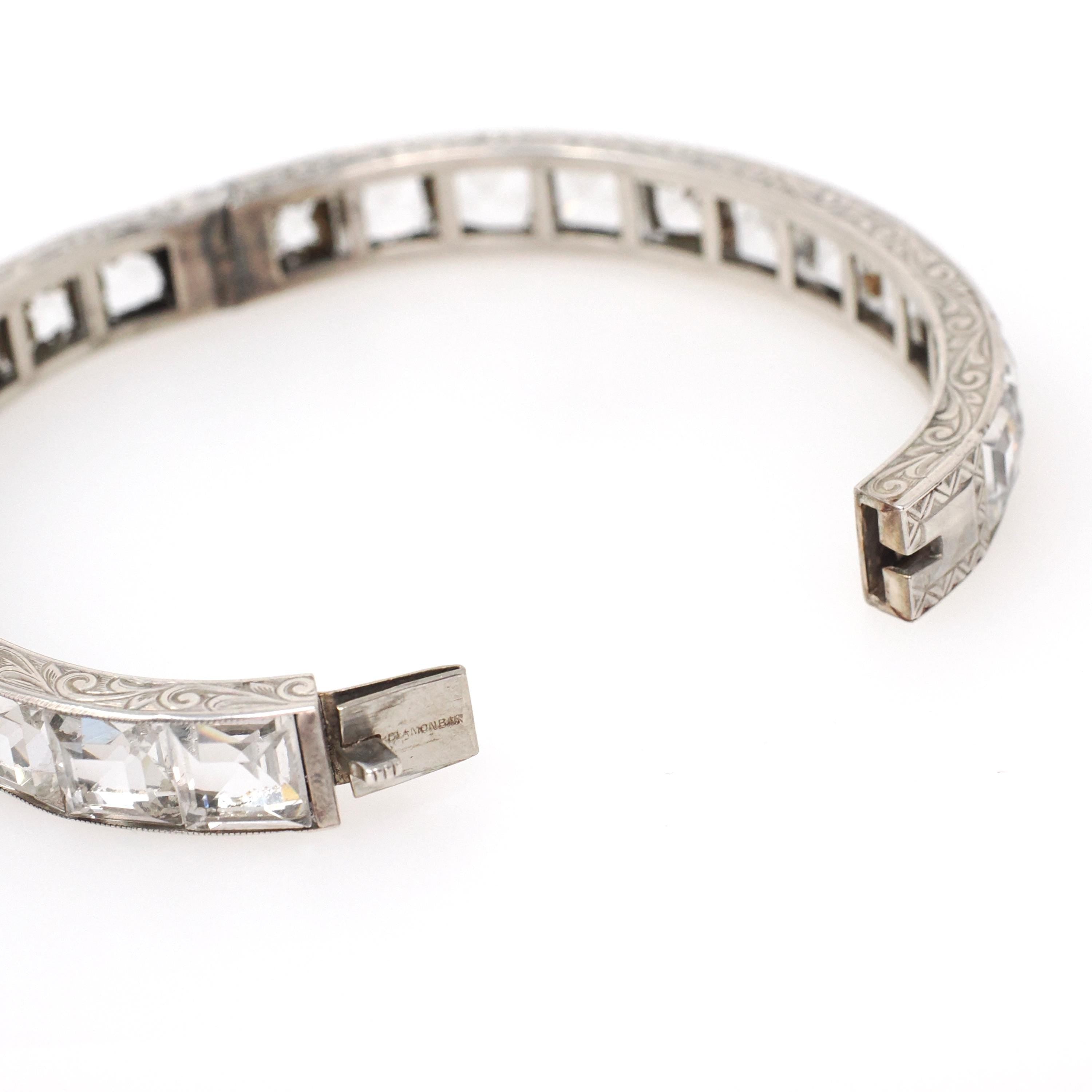 Art Deco Bracelet - Vintage Sterling Silver Simulated Diamonds Clear Faceted Glass - Circa 1930s Era Statement Fashion Accessory Jewelry