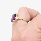 Created Color Change Sapphire Ring - Mid Century 10k Yellow Gold Rectangular Purple Blue Gem - Circa 1950s Era Size 6 1/2 Fine 50s Jewelry
