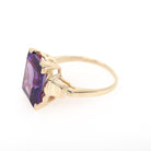 Created Color Change Sapphire Ring - Mid Century 10k Yellow Gold Rectangular Purple Blue Gem - Circa 1950s Era Size 6 1/2 Fine 50s Jewelry