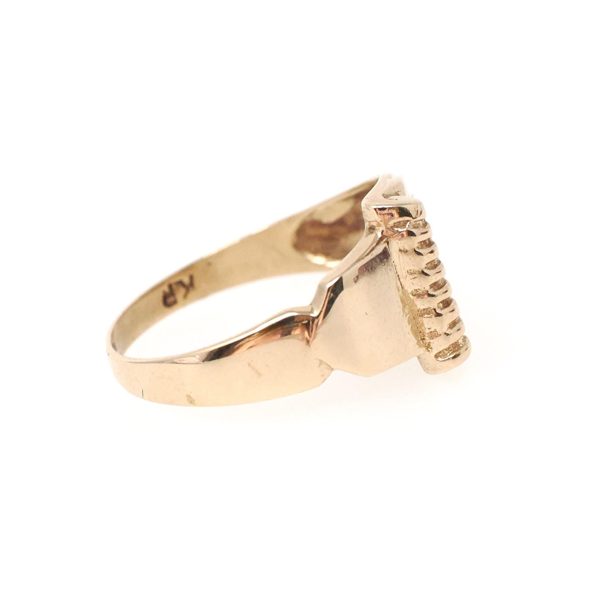 Vintage Signet Ring - Art Deco 10k Yellow Gold "MB" Engraved Initials Book Design - Circa 1930s Era Size 8 Unisex Fine Statement 30s Jewelry