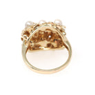 Vintage Pearl Cluster Ring - Retro Era 14k Yellow Gold Organic Cultured Gems & .19 CTW Diamonds - Circa 1960s Era Size 6 Fine Floral Jewelry