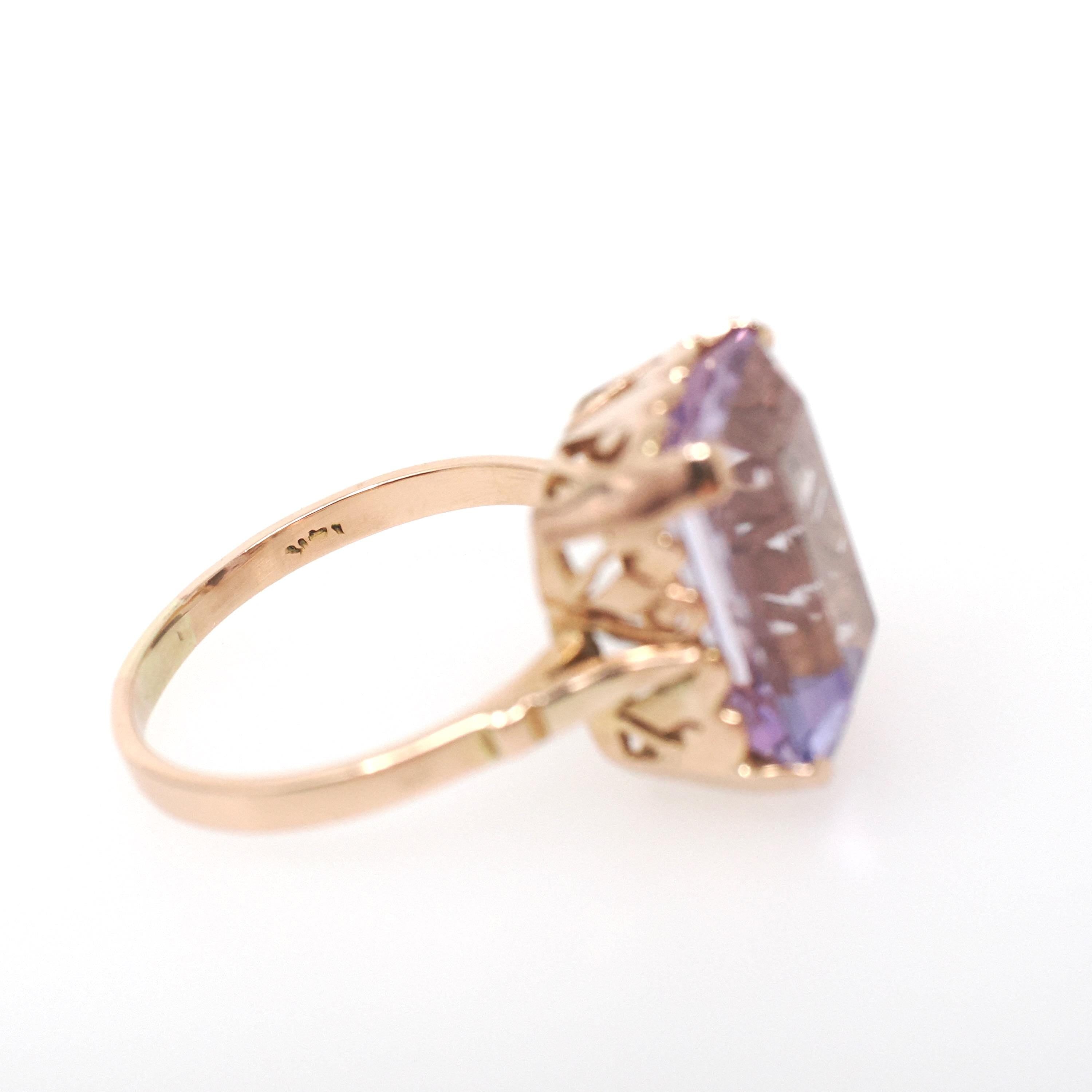 Vintage Amethyst Ring - Retro 14k Yellow Gold Rectangular Step Cut Purple Gem - Circa 1940s Era Size 7 3/4 February Birthstone Fine Jewelry