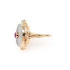 Rock Crystal Quartz Ring - Vintage 10k Yellow Gold Oval Camphor & Created Ruby Shield - Circa 1940s Size 6 1/4 July Birthstone Fine Jewelry