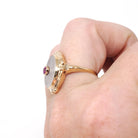 Rock Crystal Quartz Ring - Vintage 10k Yellow Gold Oval Camphor & Created Ruby Shield - Circa 1940s Size 6 1/4 July Birthstone Fine Jewelry