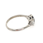 Vintage Three Stone Ring - Mid Century 18k White Gold Created Blue Sapphire & .35 CTW Diamonds - Circa 1950s Size 7 1/4 Fine Bridal Jewelry