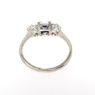Vintage Three Stone Ring - Mid Century 18k White Gold Created Blue Sapphire & .35 CTW Diamonds - Circa 1950s Size 7 1/4 Fine Bridal Jewelry