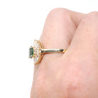 Modern Ballerina Halo Ring - 14k Yellow Gold Oval Green CZ & Simulated Diamonds - Contemporary 2000s Era Size 8 1/4 Fine Fashion Jewelry