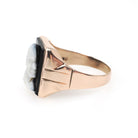 Vintage Cameo Ring - Retro 10k Rose Gold Carved Black & White Onyx Gem - Circa 1940s Era Size 11 Man's Profile Unisex Fine Statement Jewelry