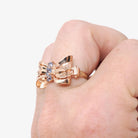 Vintage Bow Ring - Mid Century 10k Rose Gold Created Blue Spinel Gemstone Trio - Circa 1940s Era Size 5 1/2 Fine Dainty Ribbon 40s Jewelry