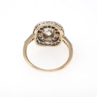 Antique Diamond Ring - Antique 14k White & 8k Yellow Gold 1.33 CTW Old Mine Cut Halo Cluster - Circa 1920s Size 6 1/2 Fine Two Tone Jewelry