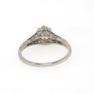 Vintage Diamond Ring - Art Deco 18k White Gold Natural .59 CT Gem Solitaire Engagement - Circa 1930s Era Size 6 1/4 Filigree Fine Jewelry