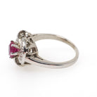 Mid Century Ruby Ring - Vintage 14k White Gold Nature Inspired Diamond Cluster - Circa 1950s Era Size 6 1/4 July Birthstone Fine Jewelry