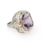 Vintage Amethyst Ring - Art Deco 14k White Gold Filigree Purple Gemstone Seed Pearl Halo - Circa 1930s Size 4 1/2 Fine Statement Jewelry