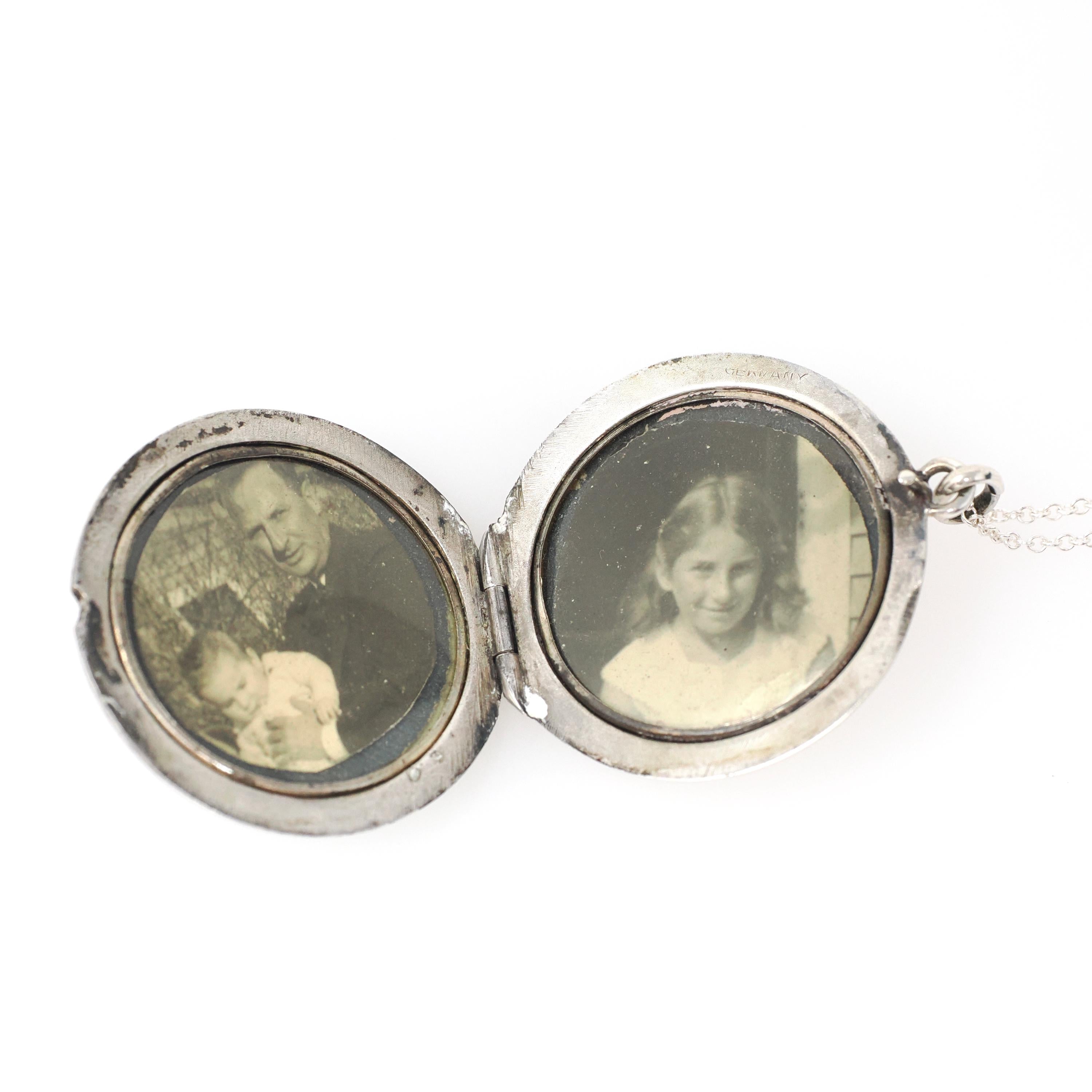 Antique Enamel Flower Locket - Edwardian Sterling Silver Guilloché Keepsake Pendant Necklace - Circa 1910s Original Photograph Fine Jewelry
