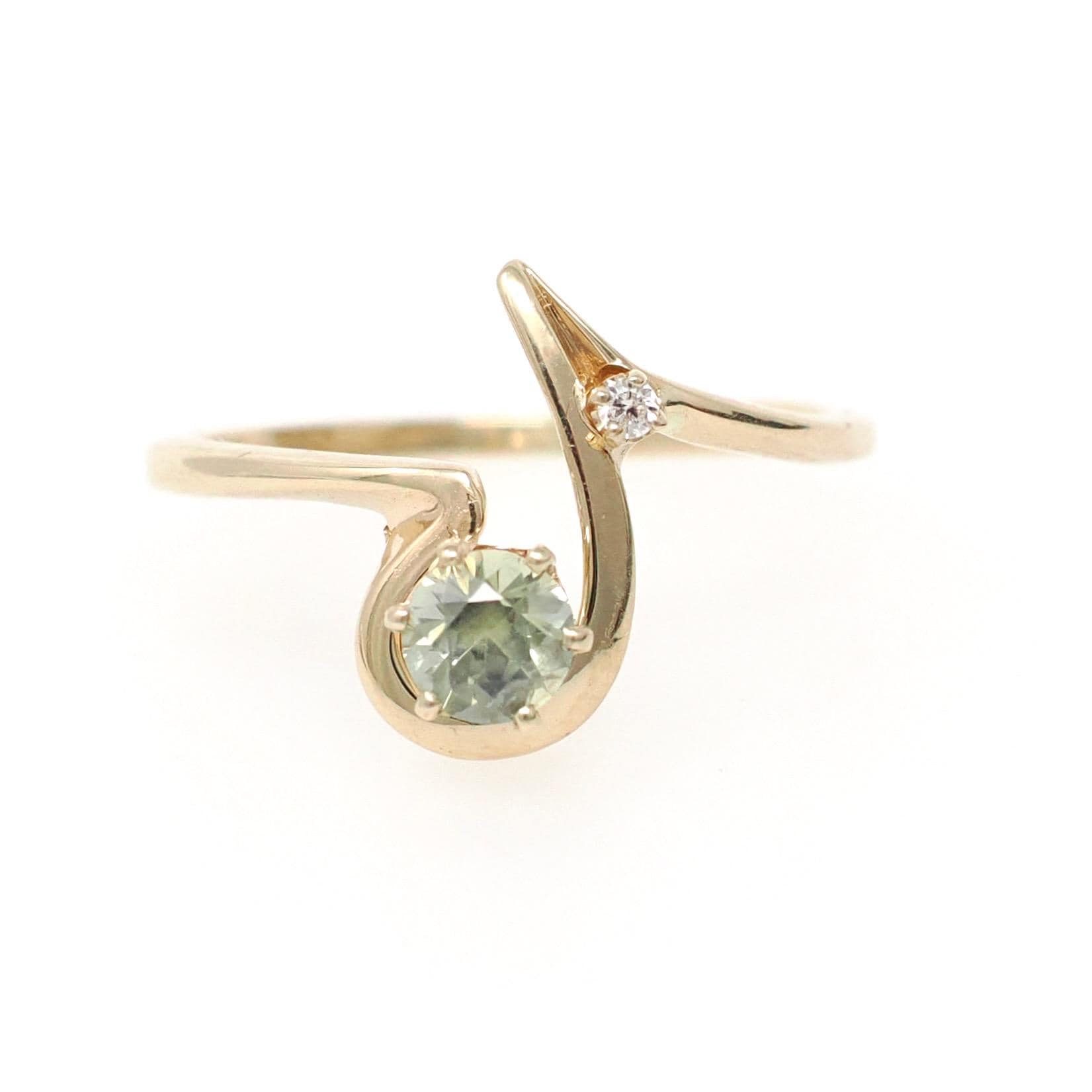 Modern Sapphire Ring - Estate 14k Yellow Gold Natural Green .68 CT Gemstone - Circa 1990s Size 8 3/4 Diamond Accent Fine Statement Jewelry