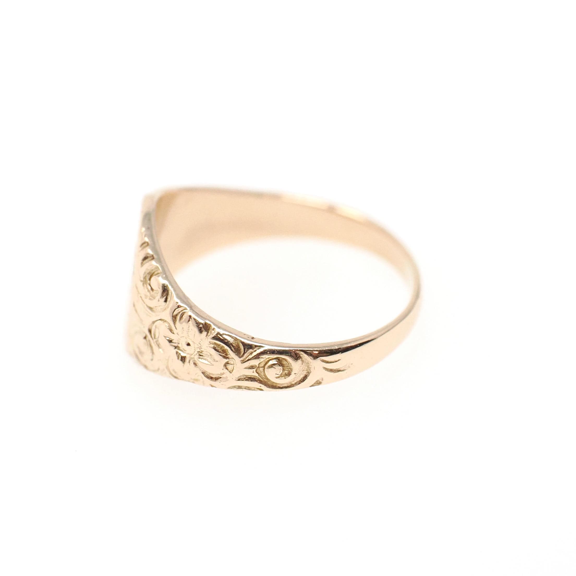 Antique Signet Ring - Edwardian Era 14k Yellow Gold Letters "JWS" Petite Pinky Midi - Vintage Circa 1910s Size 1 Floral Flower Fine Jewelry