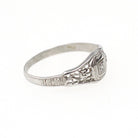 Vintage Baby Ring - Art Deco 14k White Gold Natural Diamond Flower Filigree Midi Band - Circa 1930s Era Size 3 Floral Dainty Fine Jewelry