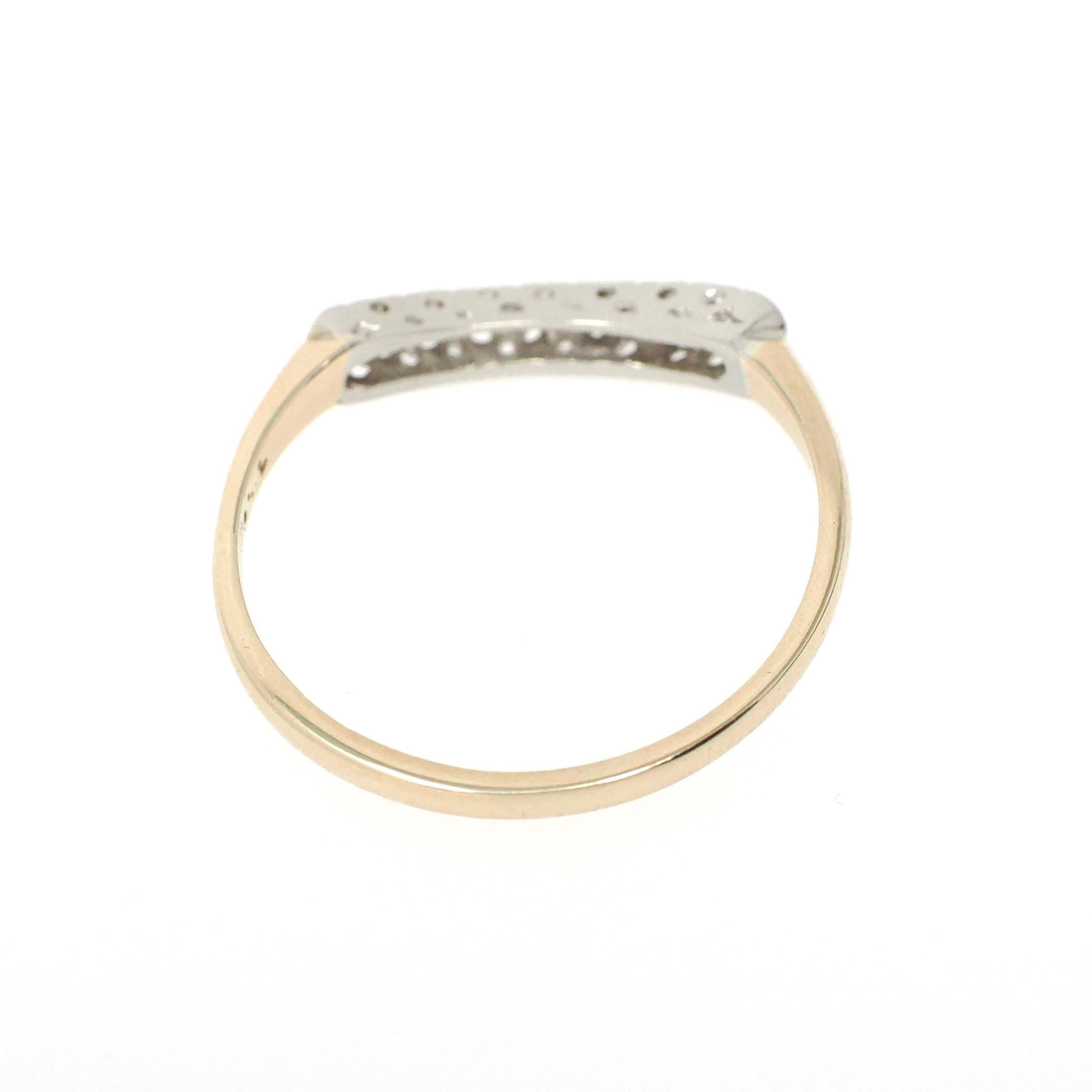 Vintage Diamond Band - Mid Century 14k Yellow & White Gold .02 CTW Curved Ring - 1950s Era Size 7 1/2 Wedding Fine Contour Bridal Jewelry