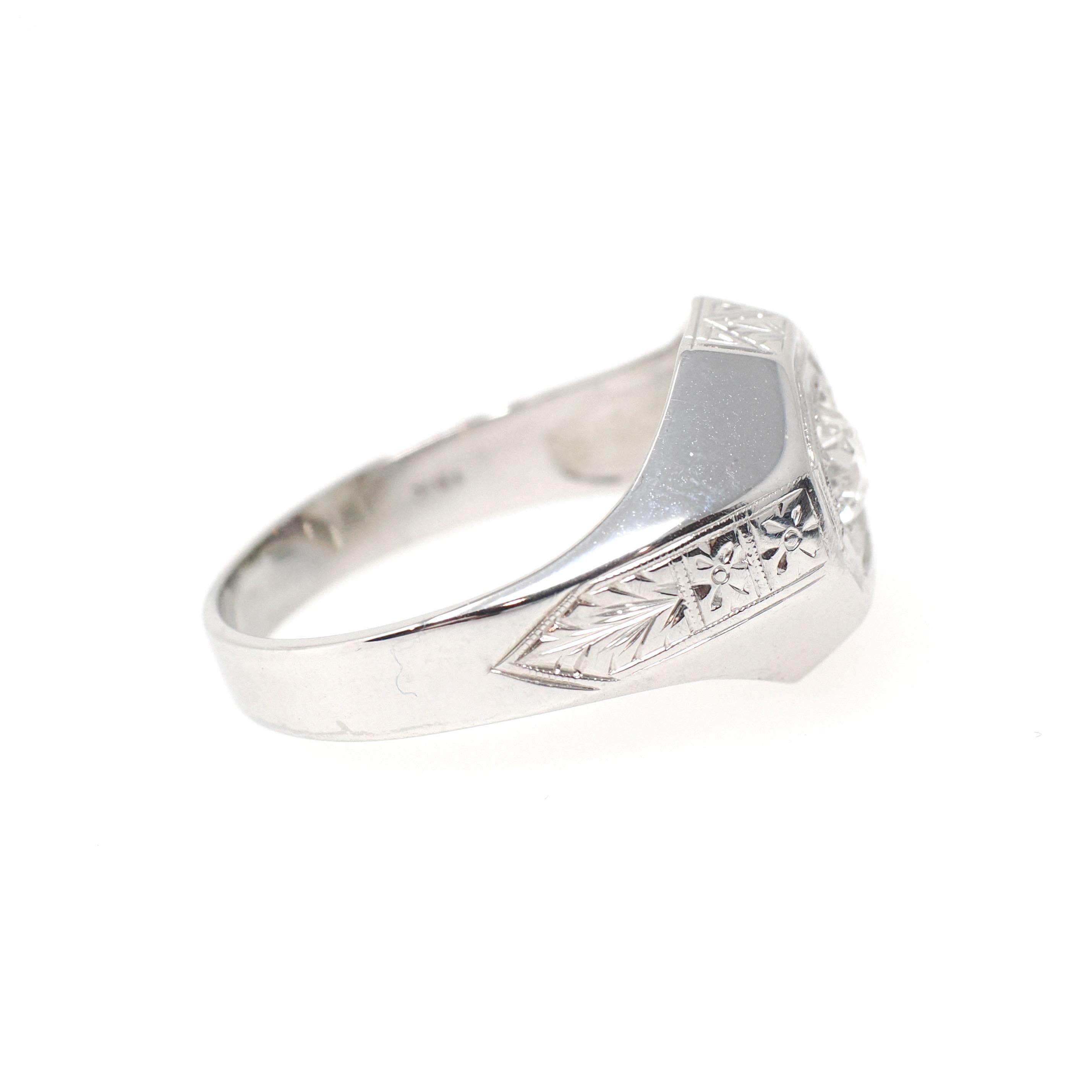 Art Deco Diamond Ring - Vintage 18k White Gold Natural .52 CT Old European Cut Unisex Engagement - Circa 1930s Octagonal Fine Bridal Jewelry