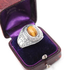 William Penn High School Ring - Art Deco Era Sterling Silver Cabochon Tiger's Eye Gemstone - Vintage Dated 1936 Size 10 1/4 PA Class Jewelry