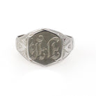 Vintage "JH" Signet Ring - Art Deco 10k White Gold Hexagonal Men's Unisex Statement - Circa 1930s Era Size 7 1/2 Ostby & Barton Fine Jewelry