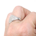 Vintage "JH" Signet Ring - Art Deco 10k White Gold Hexagonal Men's Unisex Statement - Circa 1930s Era Size 7 1/2 Ostby & Barton Fine Jewelry