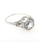 Vintage Aquamarine Ring - Art Deco Era 18k White Gold Natural Blue Hexagonal Gemstone - Vintage Circa 1930s Size 5 3/4 Filigree Fine Jewelry