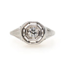 Art Deco Diamond Ring - Vintage 14k White Gold Natural .17 CT Octagon Engagement Solitaire - Circa 1930s Size 6 Floral Filigree Fine Jewelry