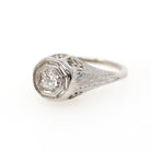 Art Deco Diamond Ring - Vintage 14k White Gold Natural .17 CT Octagon Engagement Solitaire - Circa 1930s Size 6 Floral Filigree Fine Jewelry