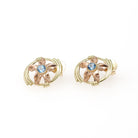 Vintage Aquamarine Earrings - Mid Century 14k Yellow & Rose Gold Flower Studs - Circa 1940s Pierced Push Back Floral Two Tone Fine Jewelry