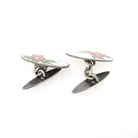 Art Deco Cufflinks - Vintage Silver White Red Green Flower Enamel Plate Design - Circa 1930s Men's Unisex Accessory Fine Floral 30s Jewelry