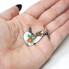 Art Deco Cufflinks - Vintage Silver White Red Green Flower Enamel Plate Design - Circa 1930s Men's Unisex Accessory Fine Floral 30s Jewelry